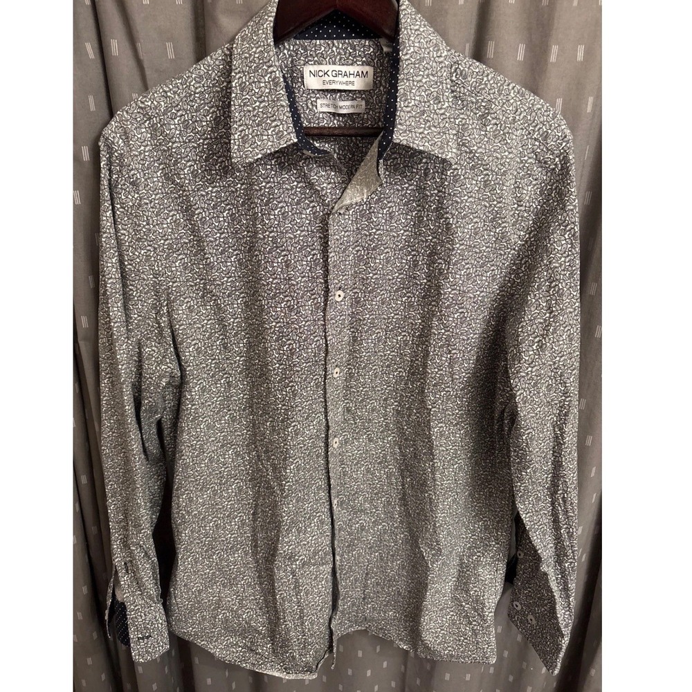 Nick Graham Everywhere Mens Large Modern Fit Paisley Stretch Button Down Shirt